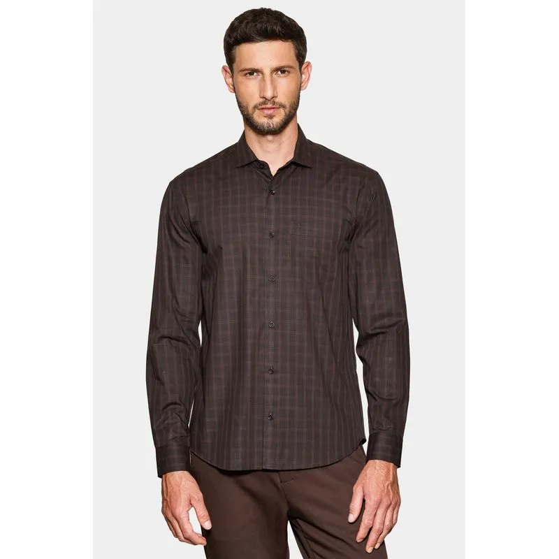 Camisa Manga Longa Regular Mini Xadrez Shadow Preto/Cafe - P