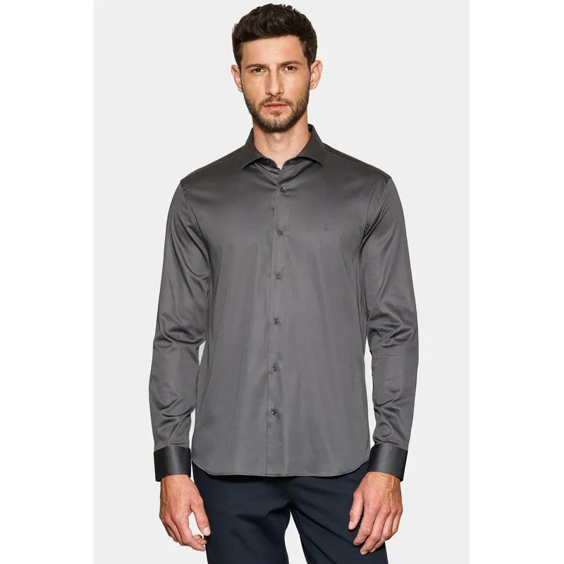 Camisa Manga Longa Slim Cetim St Hudson 2 Chumbo - XGG