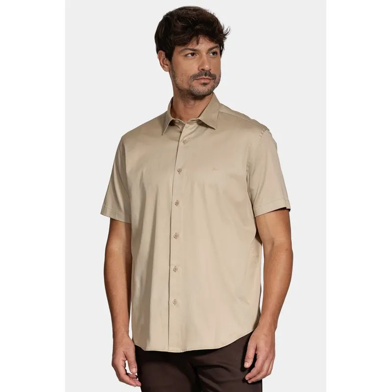 Camisa Manga Curta Slim Cetim Hudson Caqui - GG