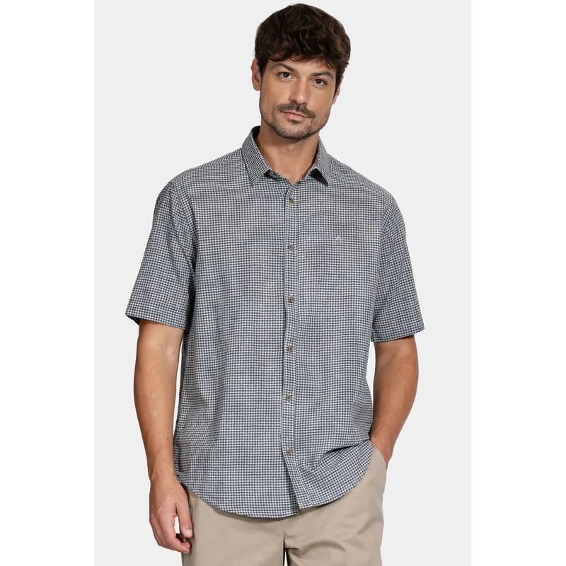Camisa Regular Mini Xadrez Mescla Azul/Cinza - XGG