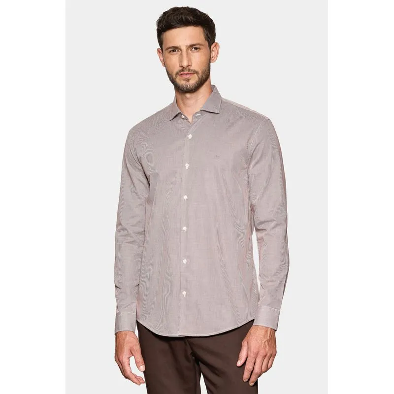 Camisa Manga Longa Slim Micro Xadrez Branco/ Havana - G