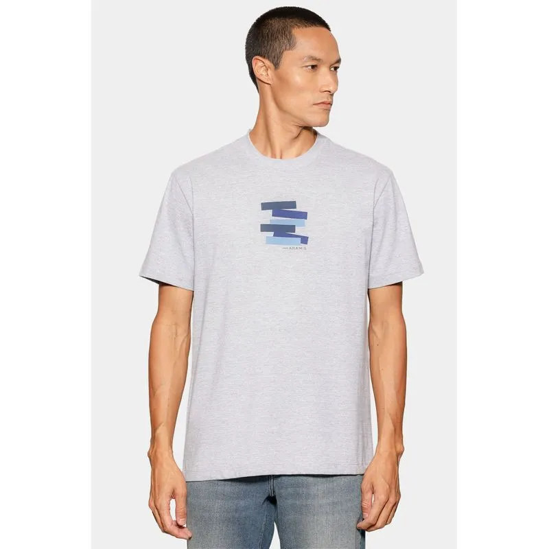 Camiseta Manga Curta Estampa Faixas Cinza Mescla - GG