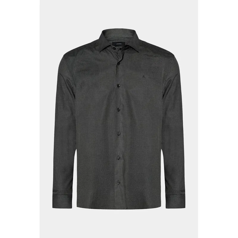 Camisa Manga Longa Slim Mini Xadrez Preto Com Verde - GG