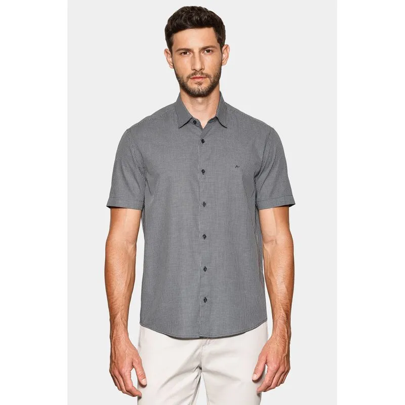 Camisa Manga Curta Regular Mini Xadrez Marinho/Branco - G