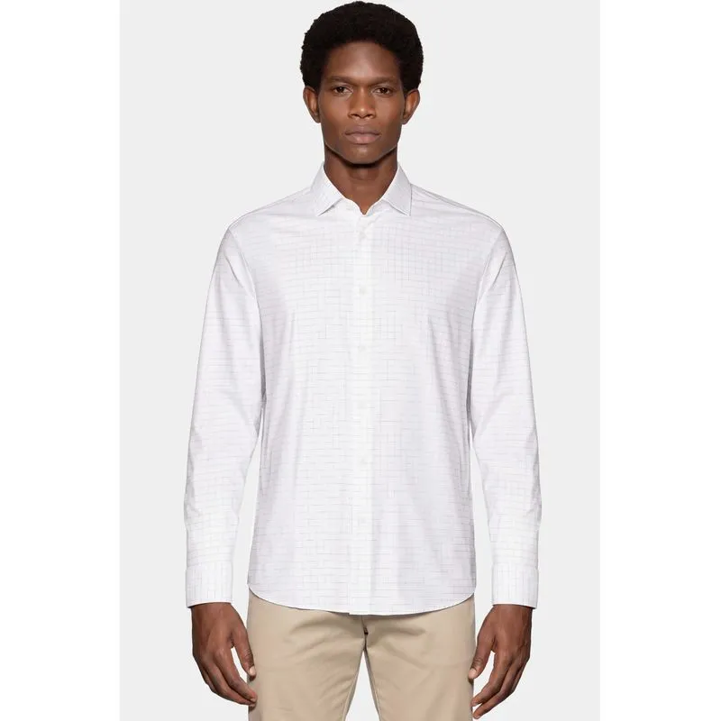 Camisa Regular Tech Flex Xadrez Outline Branco Com Cafe - XGG