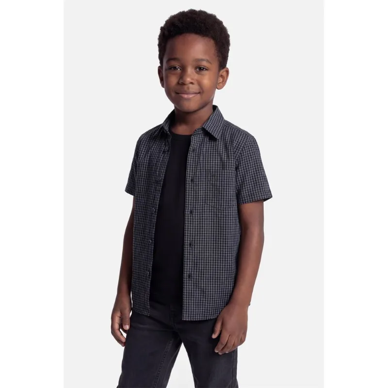 Camisa Manga Curta Infantil Regular Damero Azul Medio Com Preto - PP