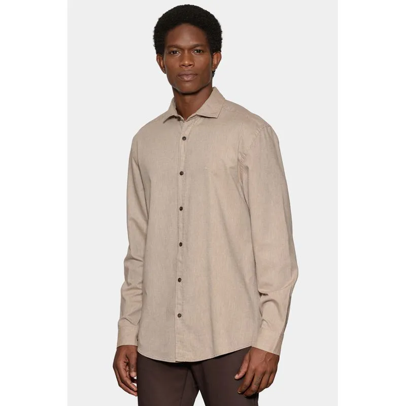 Camisa Manga Longa Regular Sarja Flat Caqui - P