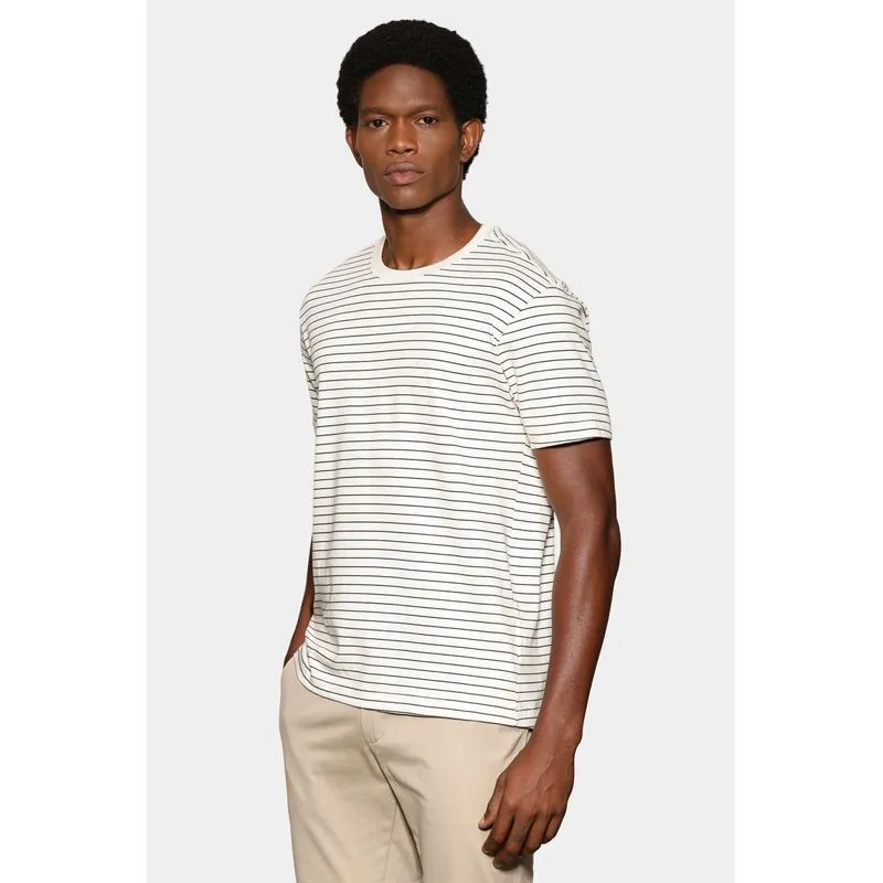 Camiseta Manga Curta Listras Básica Off White Com Militar - GG