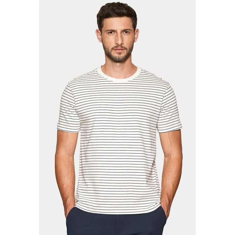 Camiseta Manga Curta Listras Básica Off White Com Navy - XGG