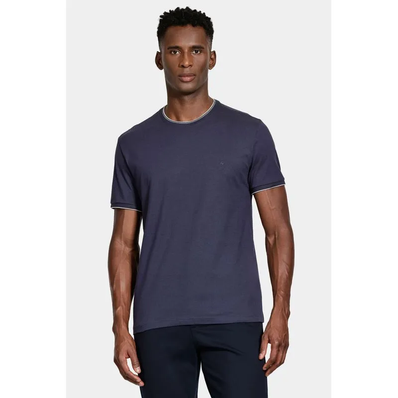 Camiseta Básica Friso na Gola Navy - XGG