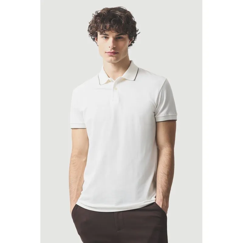 Polo Manga Curta Classic 1 Friso Off White - XXG