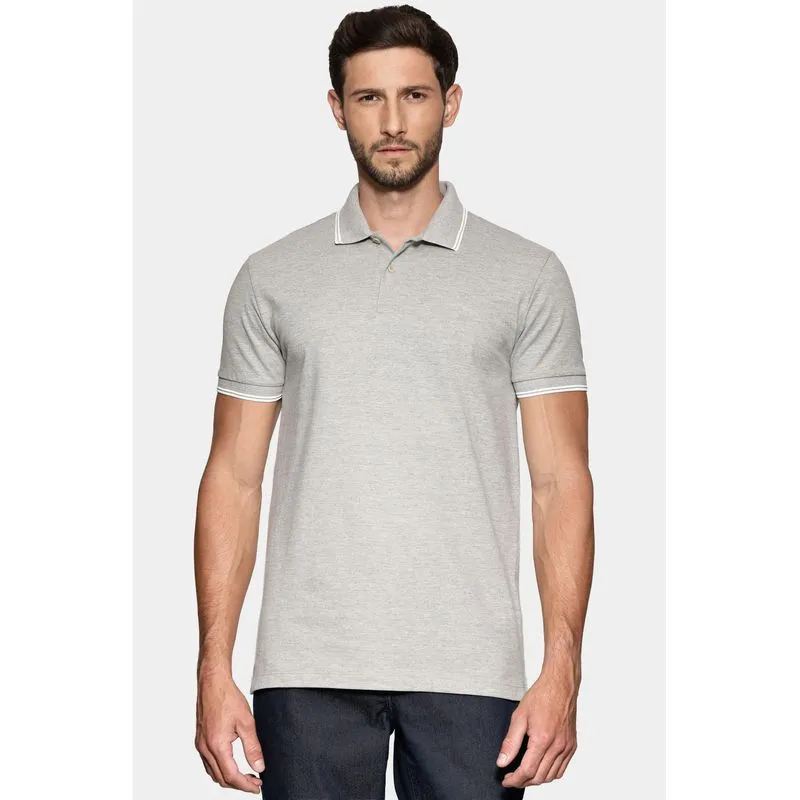 Polo Manga Curta Friso Relevo Cinza Mescla - XGG