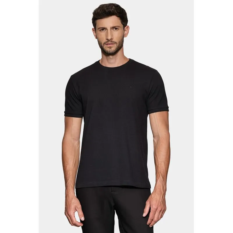 Camiseta Manga Curta Piquet Gola Jacquard Preto - GG