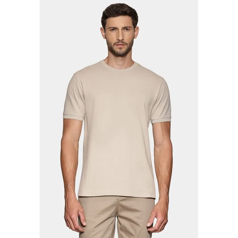 Camiseta Manga Curta Piquet Gola Jacquard Palha 117 - GG