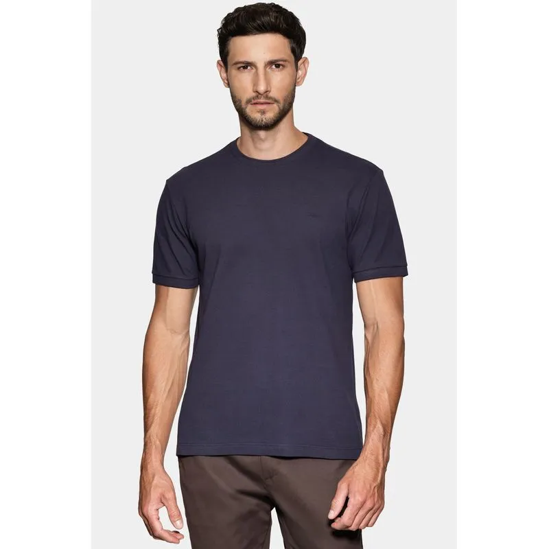 Camiseta Manga Curta Piquet Gola Jacquard Navy - XXG