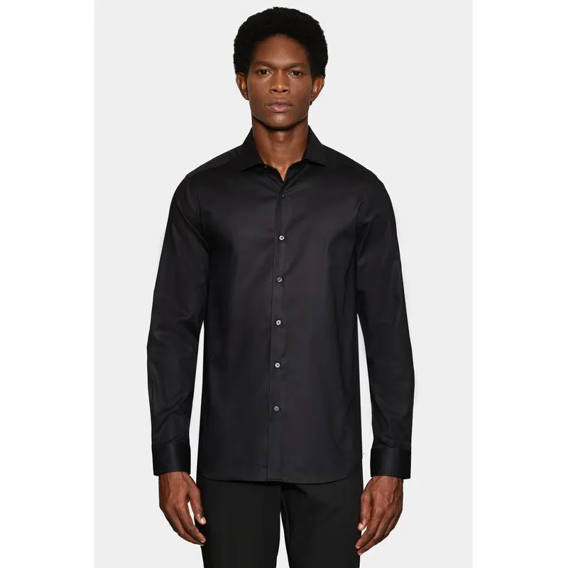 Camisa Manga Longa Slim Maquineta Stretch Preto - GG