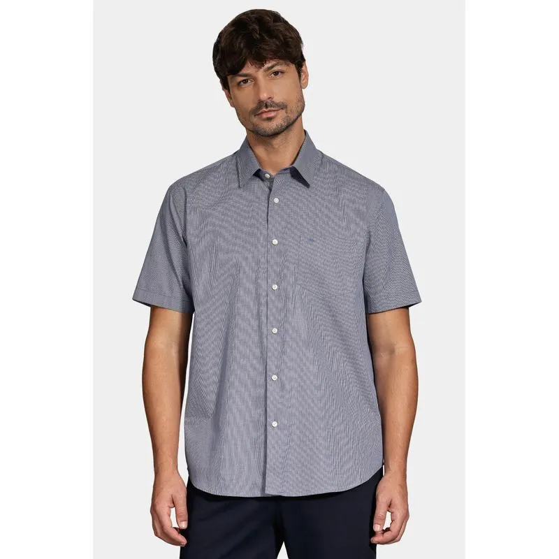 Camisa Regular Micro Xadrez Bolso Azul Com Branco - GG