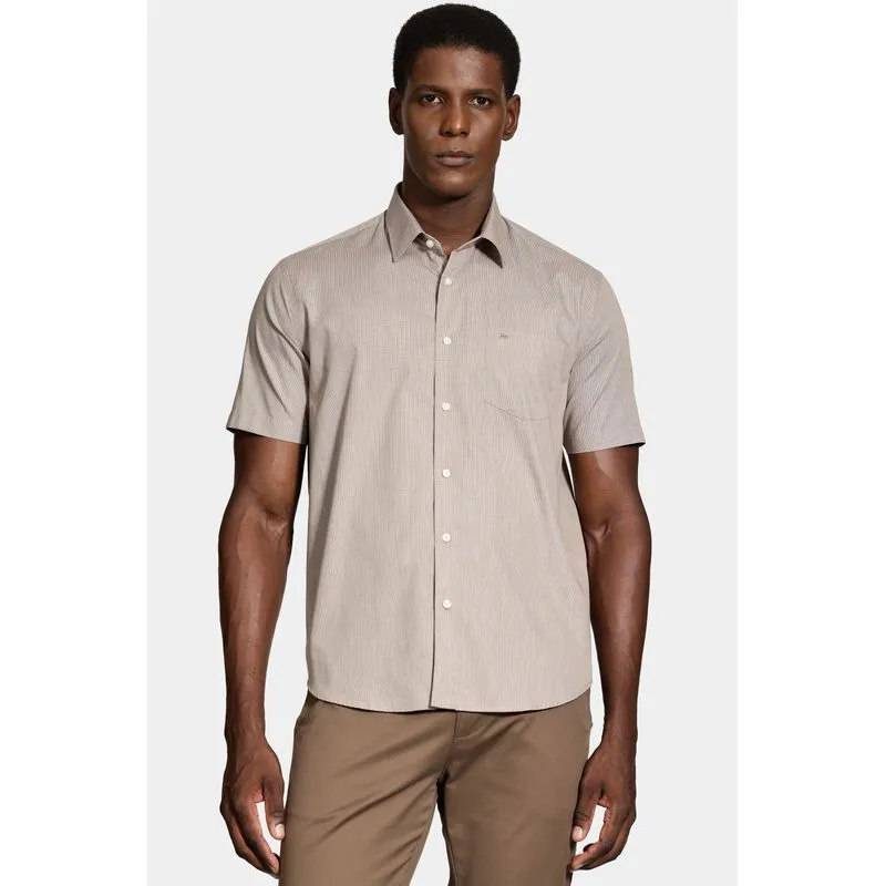Camisa Regular Micro Xadrez Bolso Caqui / Branco - XGG