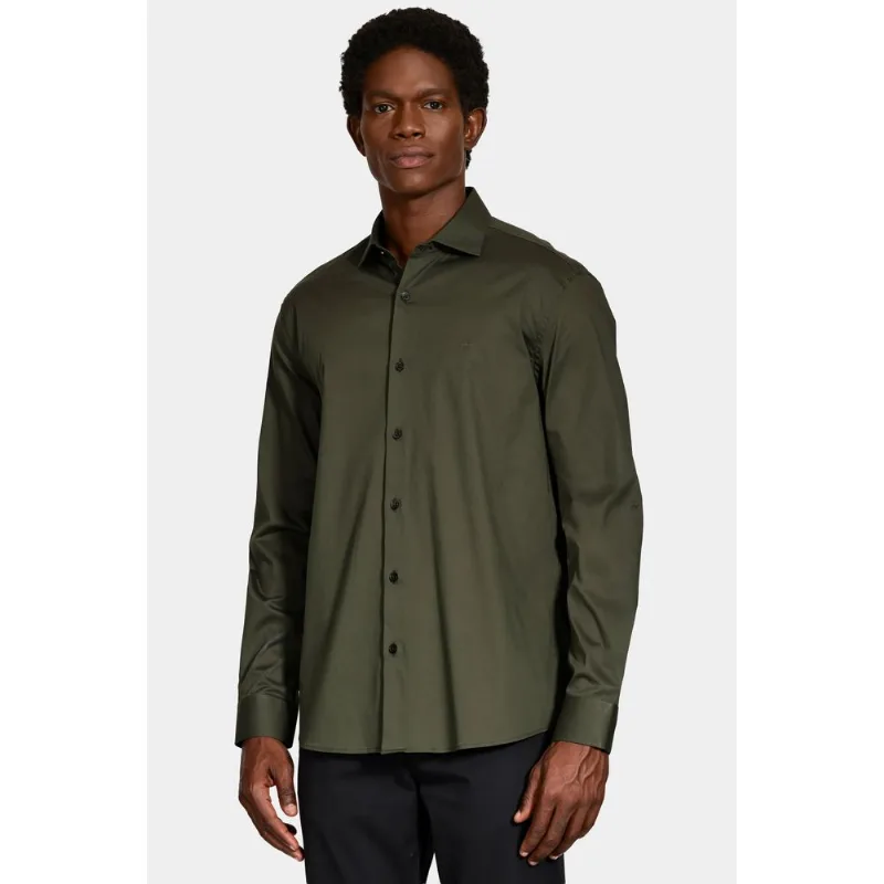 Camisa Manga Longa Slim Tricoline Stretch Verde Militar - P