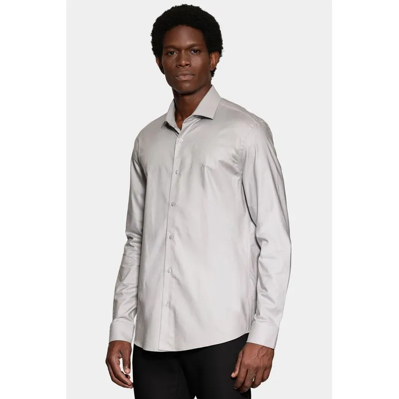 Camisa Manga Longa Slim Algodão Pima Sarjada Cinza Claro - M