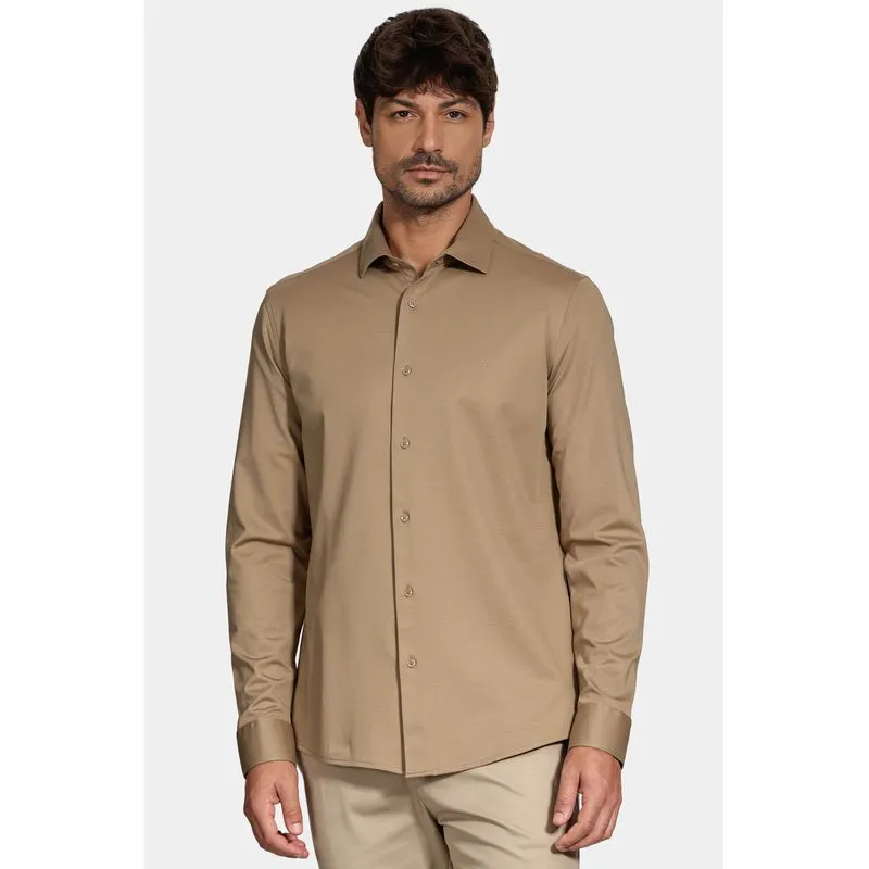 Camisa Slim A-70 Fio Duplo Mercerizado Caqui - P