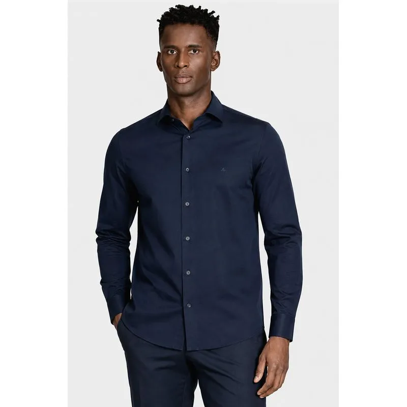 Camisa Slim A-70 Fio Duplo Mercerizado Marinho - GG