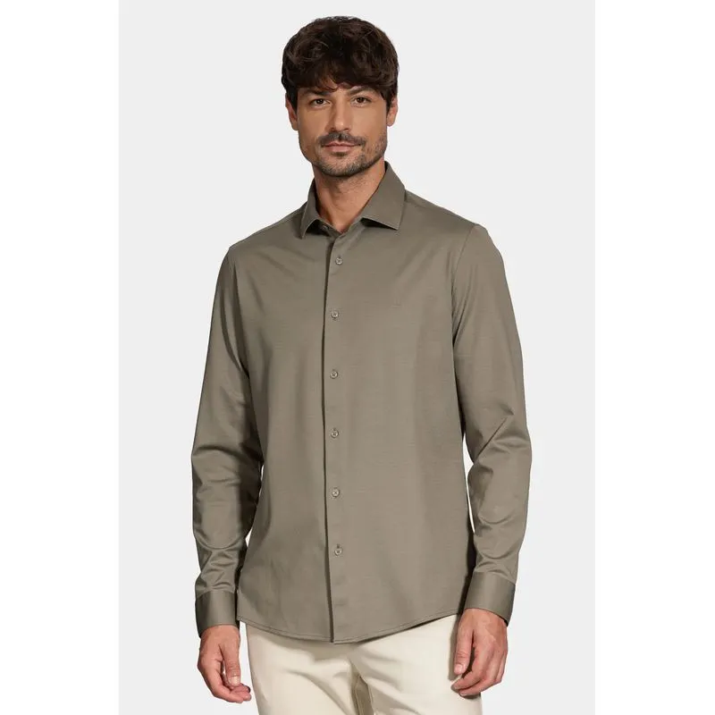 Camisa Slim A-70 Fio Duplo Mercerizado Verde Gris - GG