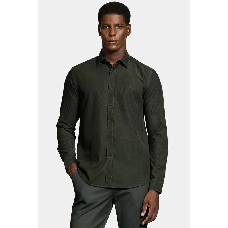 Camisa Manga Longa Slim em Veludo Cotelê Verde Oliva - P