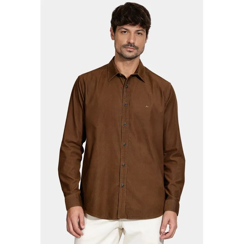 Camisa Manga Longa Slim em Veludo Cotelê Cafe - GG