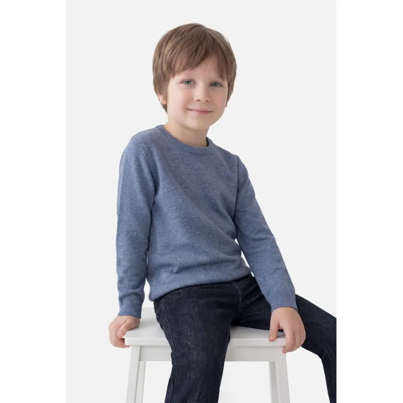 Tricot Manga Longa Infantil Gola Redonda Azul Mescla - 12
