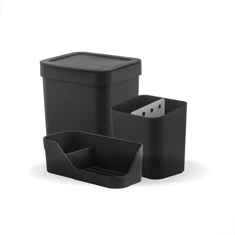 Conjunto Lixeira 2,5l + Organizador De Pia + Porta Talheres