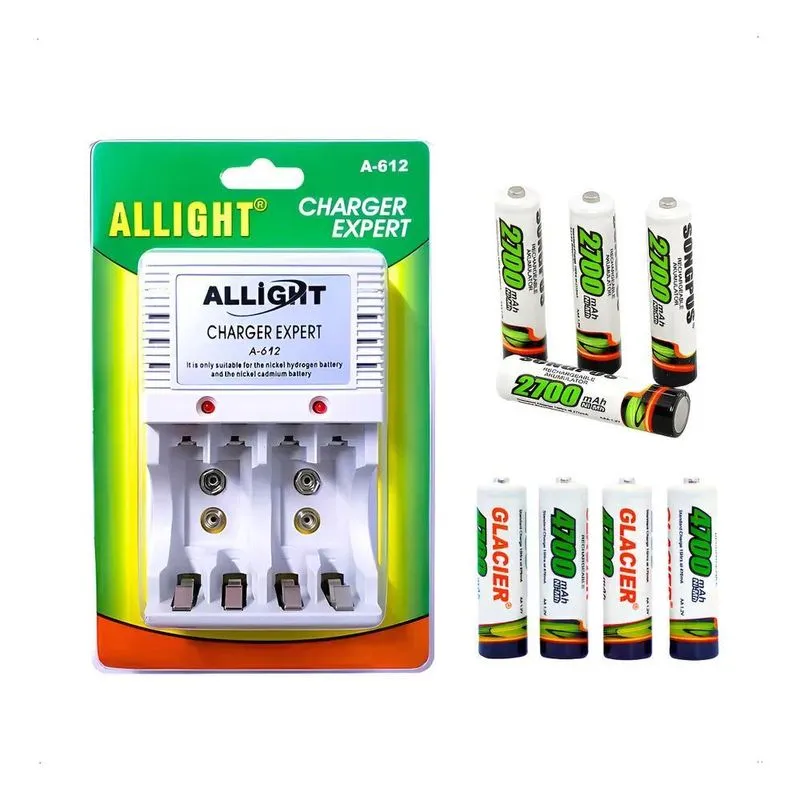 Allight Kit 8 Pilhas Recarregáveis Aa/aaa + Carregador Rápid