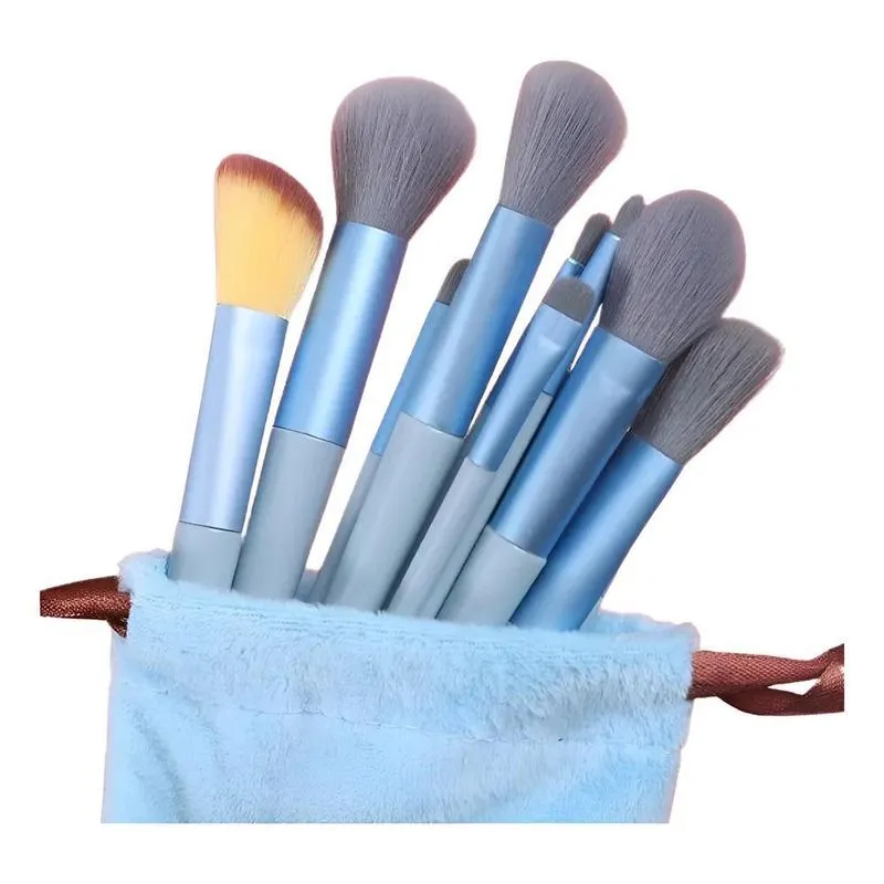 Kit Pincéis Maquiagem Profissional 13pçs + Esto - Azul-claro