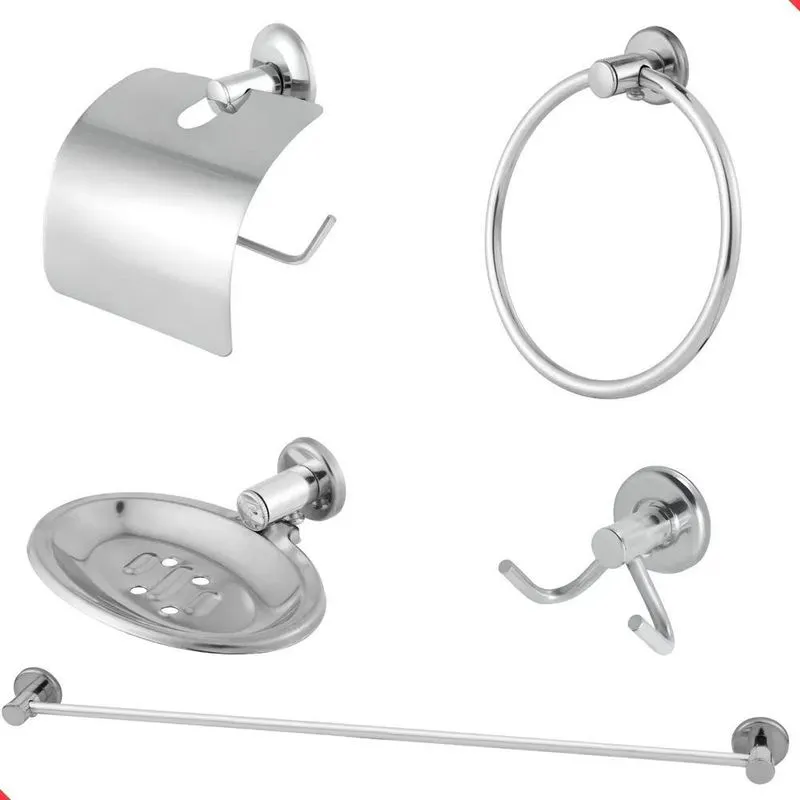 10x Kit De Acessórios Para Banheiro Lavabo Aço Inox 05 Peça