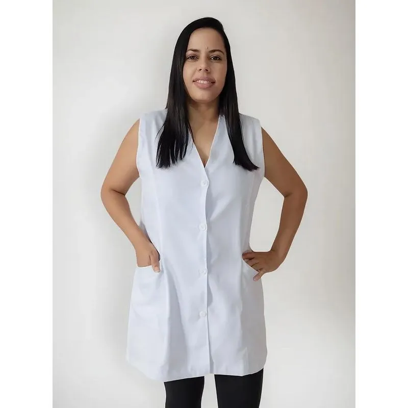 5x Jaleco Avental Feminino Regata Sem Manga Cavado Gabardine