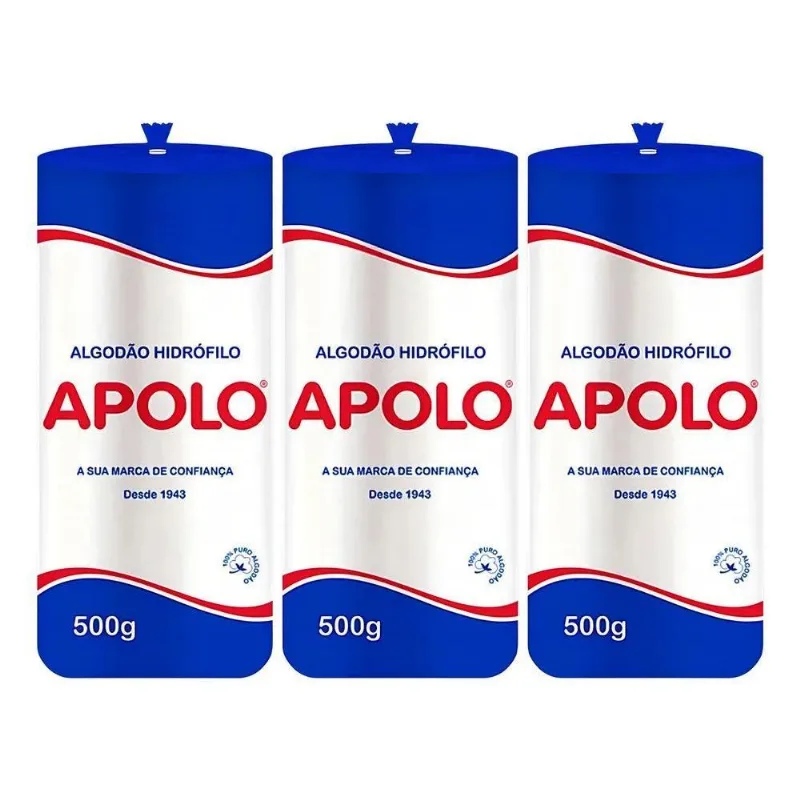 Kit Com 3 Algodão Hidrófilo Em Rolo 500g Apolo