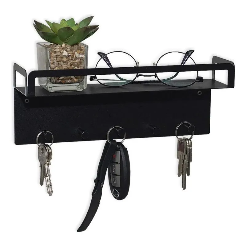 10x Suporte Porta Chaves Com Prateleira Para Decoração Aço
