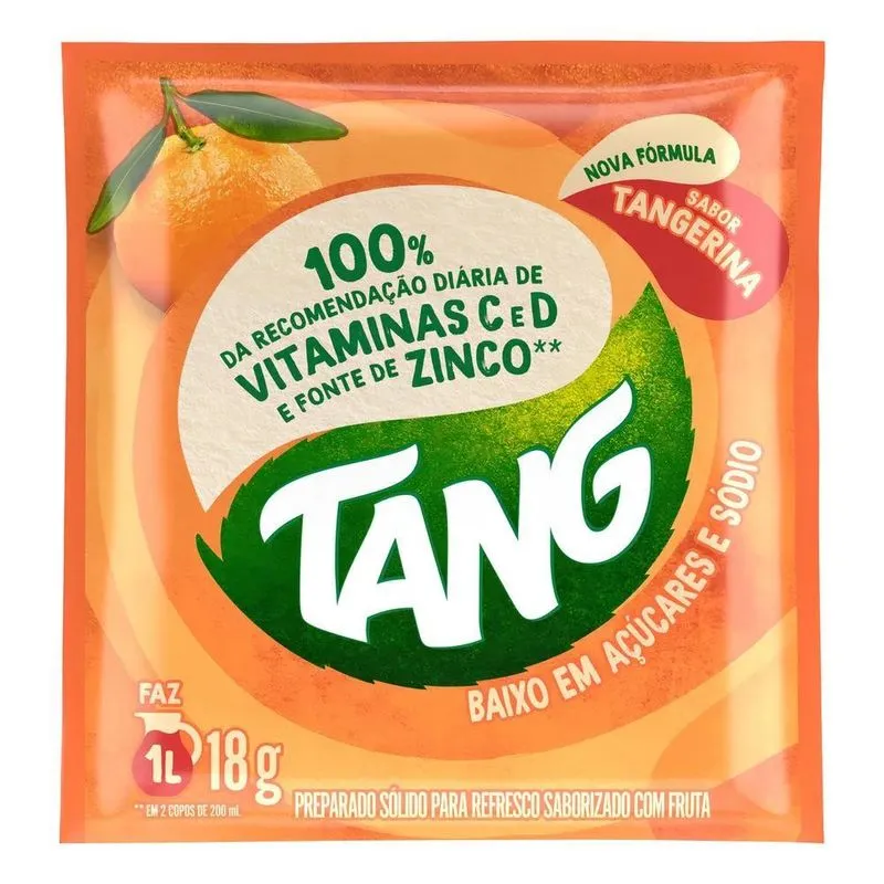 5x Suco De Tangerina Tang Em Pó Sem Glúten 18 G