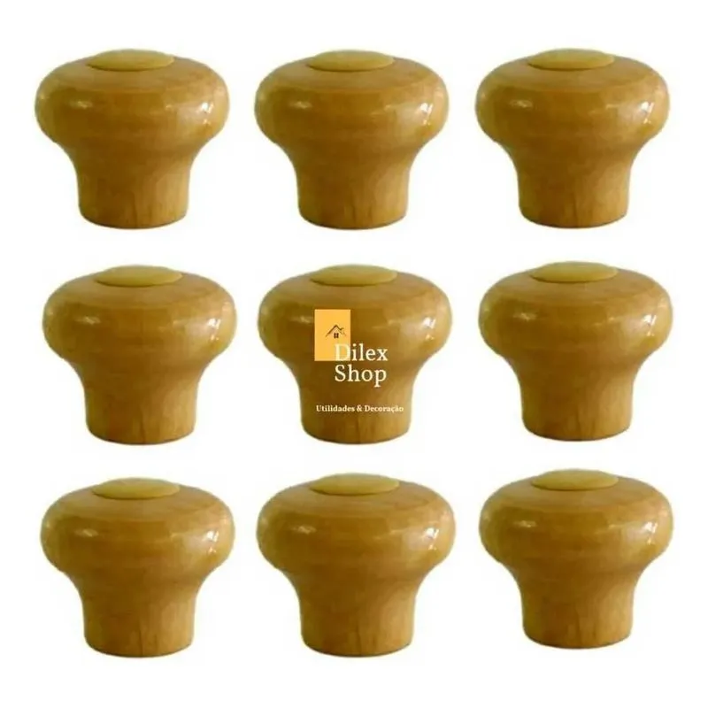2x Dilex Shop Kit 10 Pomel De Madeira Puxador Pegador Para T