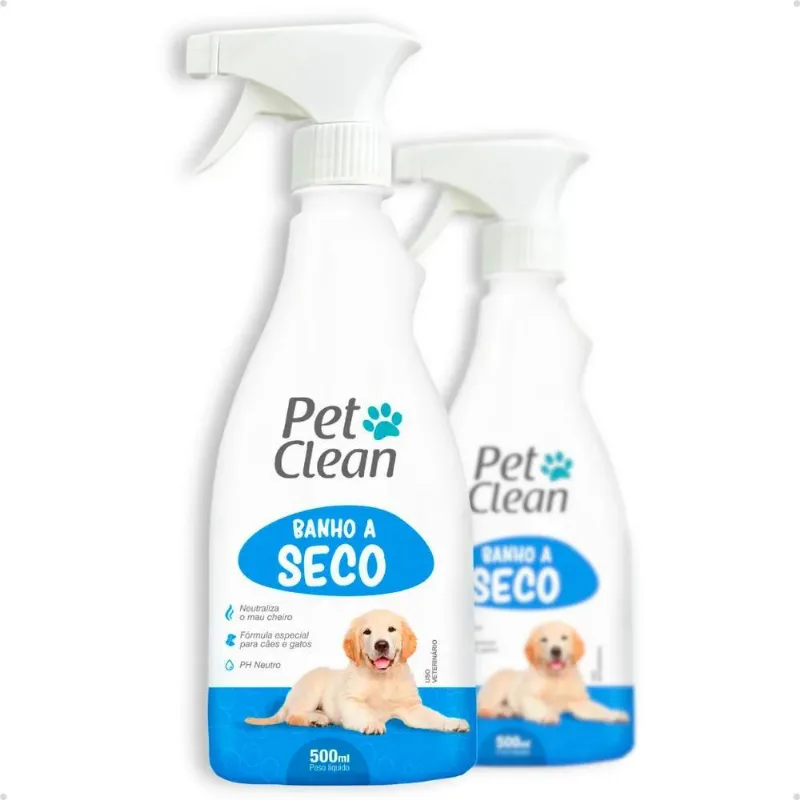 Kit Com 2 Banho A Seco Cães E Gatos Spray Pet Clean 500ml