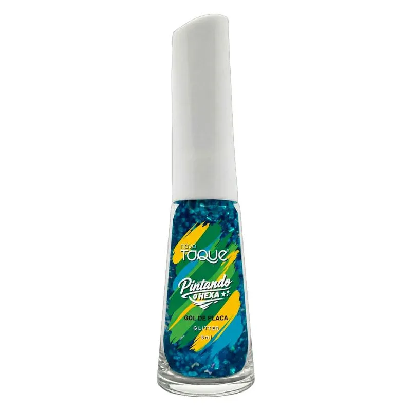 Esmalte Novo Toque Pintando O Hexa Gol De Placa Glitter 8ml