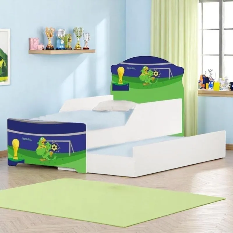 Bicama Infantil Uly Copa Do Mundo MDF Branco Com Cama Auxiliar Casah