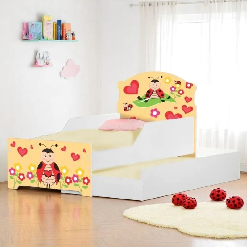 Bicama Infantil Uly Joaninha MDF Branco Com Cama Auxiliar Casah