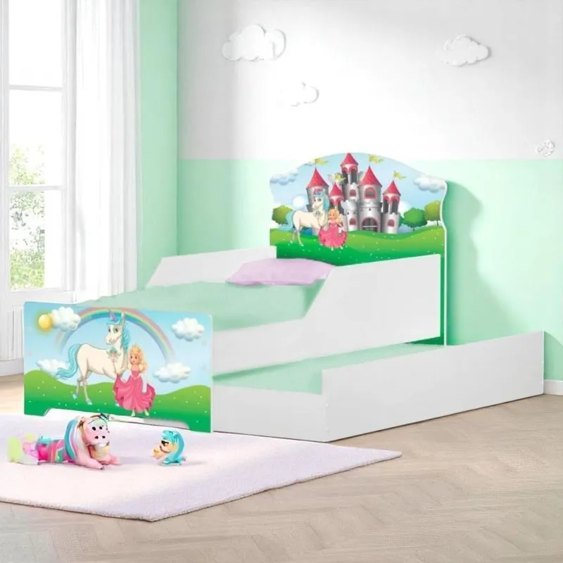 Bicama Infantil Uly Princesa Encantada MDF Branco Com Cama Auxiliar Casah