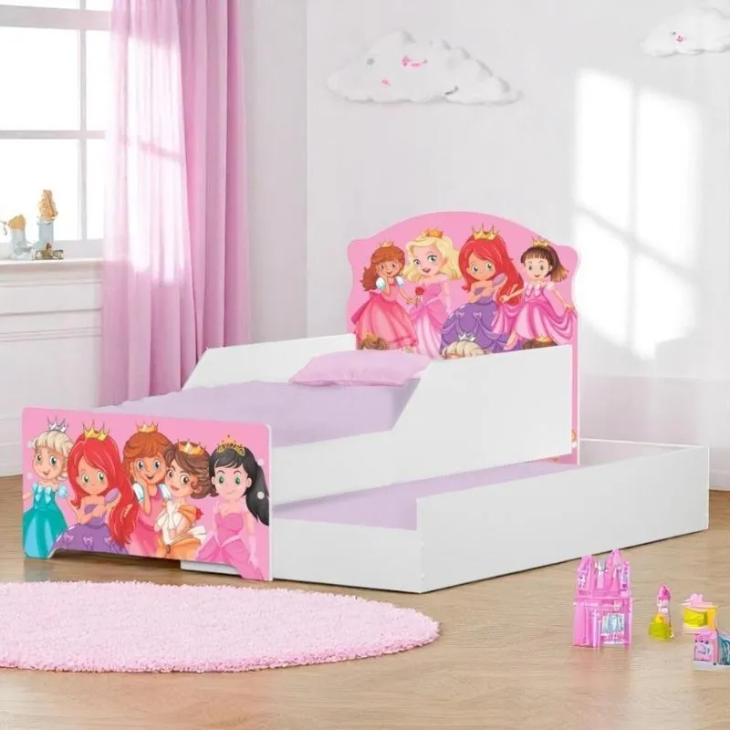 Bicama Infantil Uly Princesas MDF Branco Com Cama Auxiliar Casah