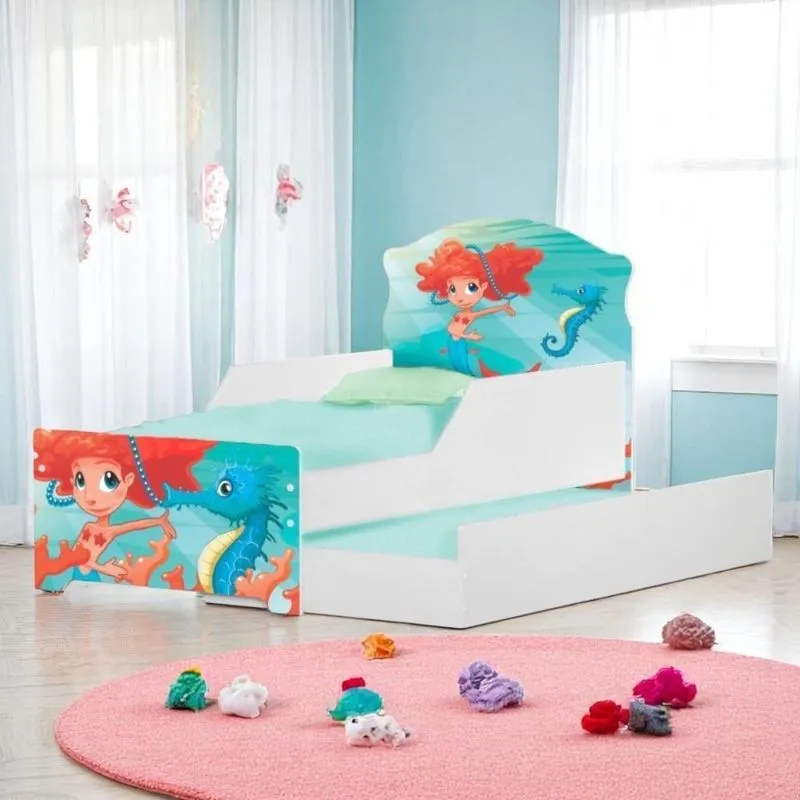 Bicama Infantil Uly Sereia Menina MDF Branco Com Cama Auxiliar Casah