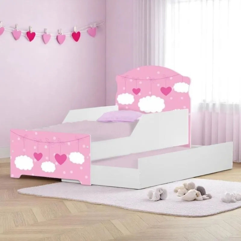 Bicama Infantil Uly Nuvens Meninas MDF Branco Com Cama Auxiliar Casah