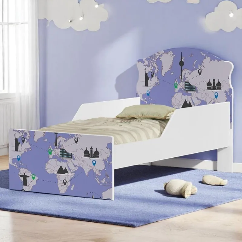 Cama Infantil Tick Mapa De Viagens Com Colchão