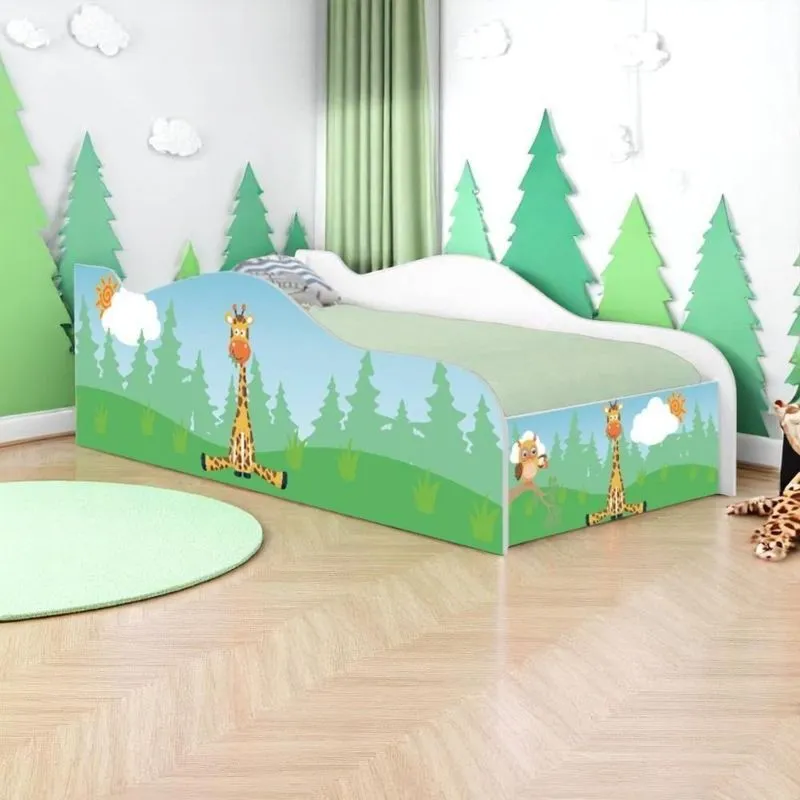 Cama Carro Fun Adesivada Girafa E Coruja Solteiro
