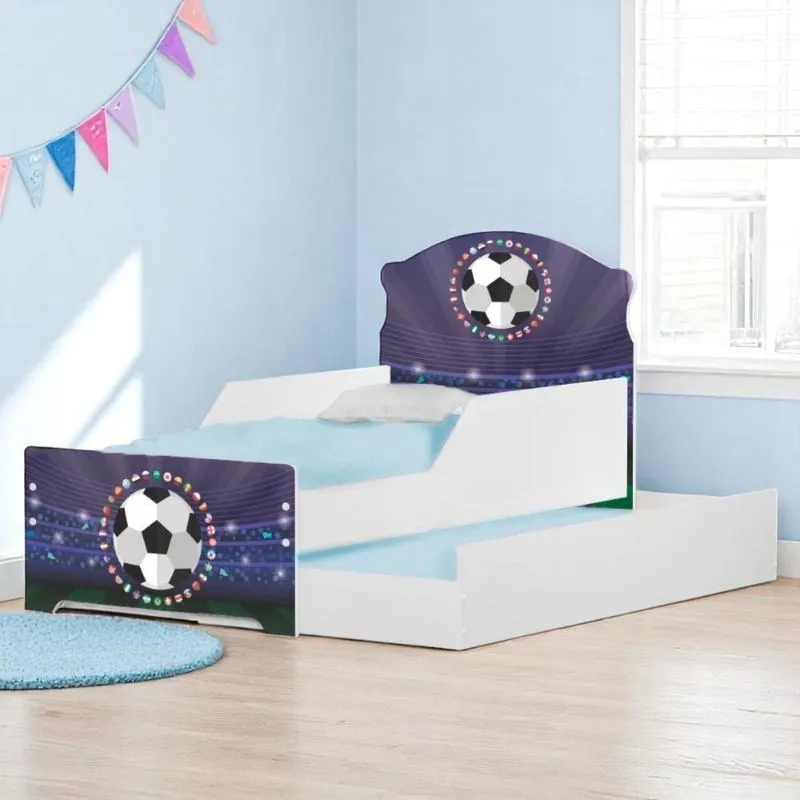 Bicama Infantil Uly Futebol Bandeiras MDF Branco Com Cama Auxiliar Casah